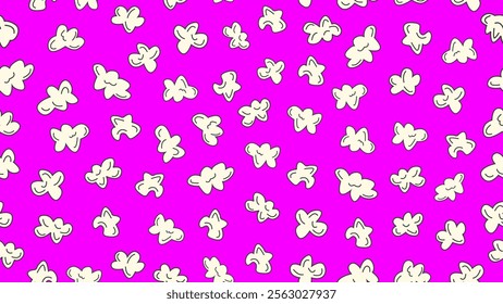 Popcorn seamless pattern on purple background. Popcorn motif cute cartoon style. Cinema wallpaper, backdrop, print, food wrapper, decoration