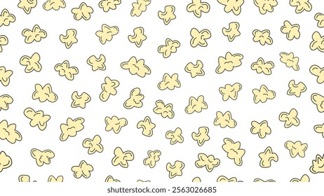 Popcorn seamless pattern on white background. Popcorn cute cartoon style. Vector illustration