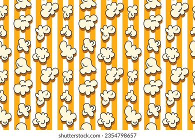 Popcorn seamless pattern on yellow and white color striped background. vector illustration cartoon vintage 90s style