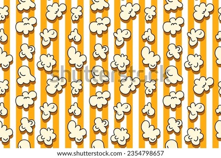 Popcorn seamless pattern on yellow and white color striped background. vector illustration cartoon vintage 90s style