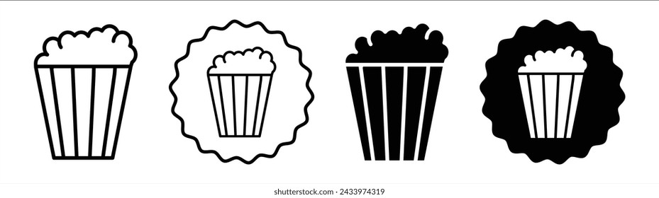 Popcorn set in black and white color. Popcorn simple flat icon vector