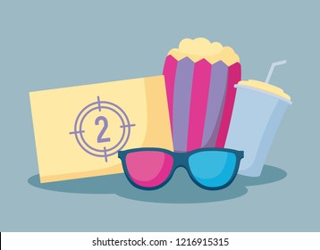 popcorn with set icons cinema