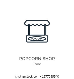 Popcorn shop icon. Thin linear popcorn shop outline icon isolated on white background from food collection. Line vector sign, symbol for web and mobile