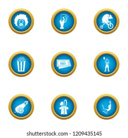 Popcorn show icons set. Flat set of 9 popcorn show vector icons for web isolated on white background