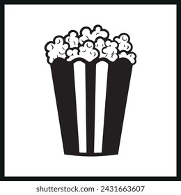 Popcorn Silhouette, Popcorn Bucket Flat Vector Illustration, Snacks Icon