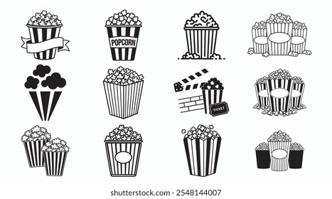 Popcorn Silhouette bundle, Popcorn icon Set.