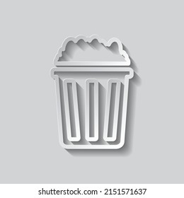 Popcorn simple icon vector. Flat design. Paper style with shadow. Gray background.ai
