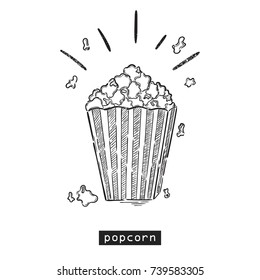 Popcorn sketch. Vector hand drawn illustration. The idea for a  poster, postcard, t-shirt.