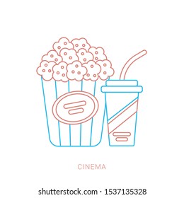 Popcorn snack and drink in flat style. Vector illustration