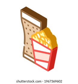 popcorn snack and drink glass isometric icon vector. popcorn snack and drink glass sign. isolated symbol illustration