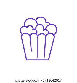 Popcorn Snack Icon. Thin Line Illustration of Cinema Popcorn Bucket Filled with Popped Kernels, Pictogram of Movie Snack, Entertainment Treat, Salty Corn and Crunchy Food.