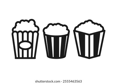 popcorn and snack line icon set