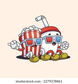 Popcorn and soda cartoon watching movie caratoon vector