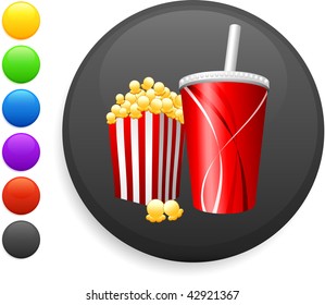 popcorn and soda icon on round internet button original vector illustration 6 color versions included
