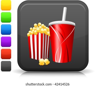Popcorn and Soda icon on square internet button  Six color options included.