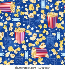 Popcorn and Soda Movie Theater Seamless Repeat Pattern Vector Illustration