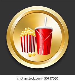 Popcorn and Soda on Golden Internet Button Original Illustration