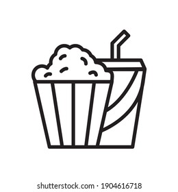 Popcorn and Soda Outline Icon. Popcorn and Soda Line Art Logo. Vector Illustration. Isolated on White Background. Editable Stroke