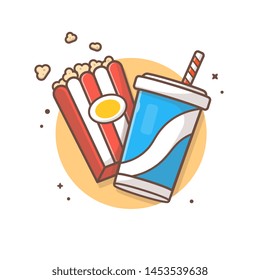 Popcorn and Soda Vector Illustration. Movie Food and Drink Icon. Theater Snack Illustration. Cinema Time. Flat Cartoon Style Suitable for Web Landing Page, Banner, Flyer, Sticker, Card, Background