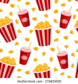  Popcorn and soda vector seamless pattern. cinema 