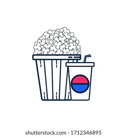 Popcorn and soft drink icon vector illustration flat