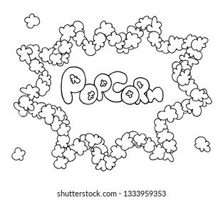 Popcorn splash. Set of abstract isolated design elements. Hand drawn vector black and white illustrations. Cartoon, doodle.