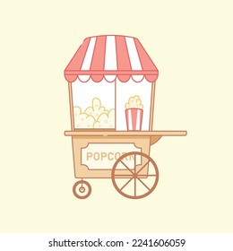 Popcorn stall illustration. Flat design vector icon.