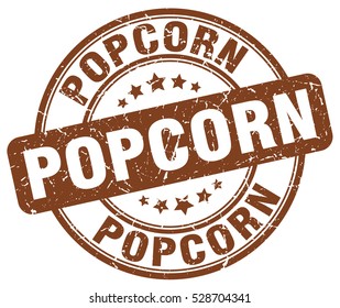 Popcorn. Stamp. Brown Round Grunge Vintage Popcorn Sign