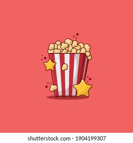 Popcorn with Star Symbol Vector Illustration. Cinema Design Concept.