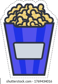 Popcorn Sticker In A Paper Box Blue Vector Clip Art