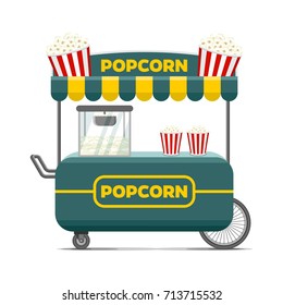 Popcorn street food cart. Colorful vector illustration, cute style, isolated on white background