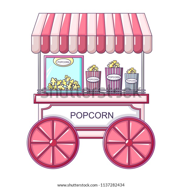 Popcorn street\
shop icon. Cartoon of popcorn street shop vector icon for web\
design isolated on white\
background