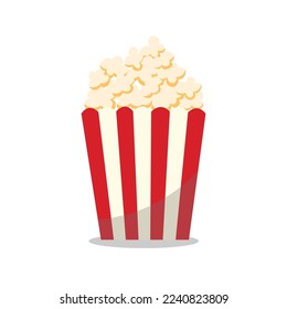 Popcorn in a striped box, Cinema icon in flat style, Snack food
