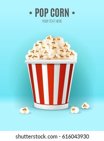 Popcorn in in striped box, vector illustration