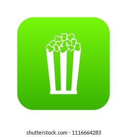 Popcorn in striped bucket icon digital green for any design isolated on white vector illustration