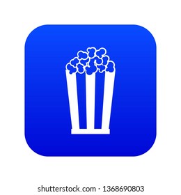 Popcorn in striped bucket icon digital blue for any design isolated on white vector illustration