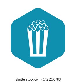Popcorn in striped bucket icon in simple style on a white background vector illustration
