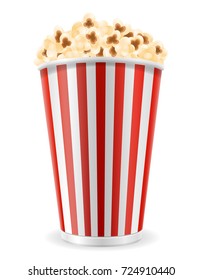 popcorn in striped cardboard package stock vector illustration isolated on white background