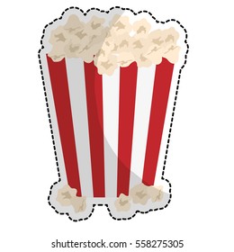 popcorn in striped container icon image sticker vector illustration design 