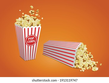 Popcorn in a striped plastic cup. Highly detailed illustration