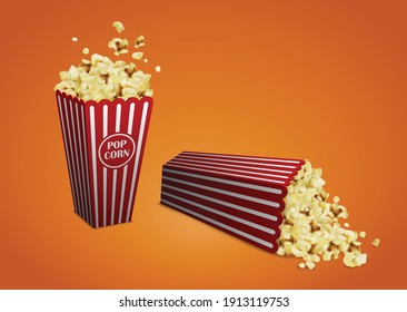 Popcorn in a striped plastic cup. Highly detailed illustration