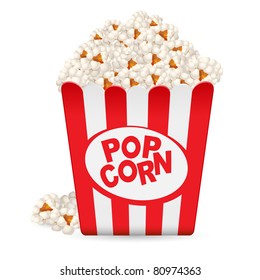 Popcorn in a striped tub. Illustration on white background