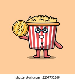 Popcorn successful businessman holding gold coin cartoon vector image