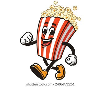 Popcorn take a leisurely walk cartoon mascot illustration character vector hand drawn clip art