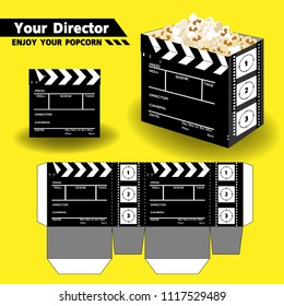 Popcorn template vector cinema slate style yellow background 