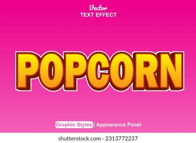 Efecto de texto de palomitas con estilo gráfico anaranjado y editable.