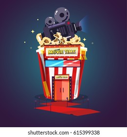 Popcorn als Theater. Spaß am Film. Showtime-Konzept - Vektorgrafik