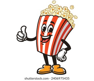 Popcorn with thumbs up and standing pose cartoon mascot illustration character vector hand drawn clip art