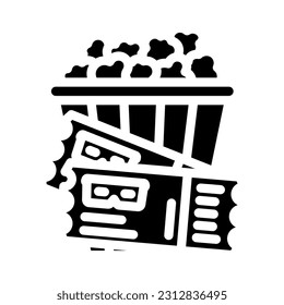 popcorn tickets cinema glyph icon vector. popcorn tickets cinema sign. isolated symbol illustration