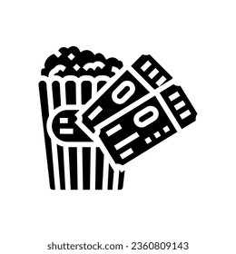 popcorn tickets cinema glyph icon vector. popcorn tickets cinema sign. isolated symbol illustration